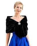 JEWEKY 1920s Bride Wedding Fur Shawls and Wraps Winter Bridal Faux Fox Fur Stoles and Scarfs for Women and Bridesmaids (B-Black, US 4-14 (S-M))