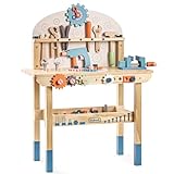 ROBUD Large Wooden Play Tool Workbench Set for Kids Toddlers, Construction Workshop Tool Bench Toys Gift, Multicolor