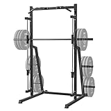 SPART Smith Machine Squat Rack with Smith Bar and Pull Up Bar, Half Power Cage with Linear Bearings, Multi-functional Weightlifting Power Rack with Weight Storage Posts For Upper Body Strength Training, Black