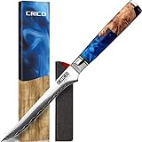 CRICO Boning Knife 5.5 inch Flexible Fillet Knives, VG10 Damascus Super Steel Forged 67-Layers, Full Tang Wood&Resin Handle, Gift Box - Flow Series