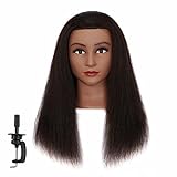 Hairginkgo Mannequin Head 100% Real Hair Manikin Head Styling Hairdresser Training Head Cosmetology Doll Head for Dyeing Cutting Braiding Practice with Clamp Stand (2022B0214)