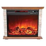 LifeSmart LifePro 1500 Watt Electric Infrared Quartz Fireplace Heater for Indoor Use with 3 Heating Elements and Remote, Faux Stone & Oak Wood