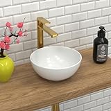 J-FAMILY 11'' Small Vessel Sink Bowl Bathroom Above Counter Vanity Sink Round White Ceramic Small Lavatory Wash Hand Basin