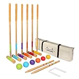 GoSports Six Player Croquet Set for Adults & Kids - Modern Wood Design - Choose Deluxe (35') or Standard (28')
