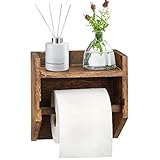 Wooden Toilet Paper Holder, Wall Mount Tissue Roll Holder with Shelf，Bathroom Storage Rack for Toilet Paper