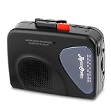 ByronStatics Portable Cassette Players Recorders FM AM Radio Walkman Tape Built In Mic External Speakers Manual Record VAS Automatic Stop System 2AA Battery Or USB Power Supply Headphone Black