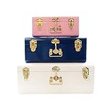 American Atelier Trunks | Set of 3 | Pink, Blue, and White | Vintage Style Storage with Gold Finish Hardware | Space Saving Organizer | Use in Home, Dorm, and Office