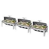 ROVSUN 3-Pack Roll Top Chafing Dish Buffet Set, 9 Quart Full Size Pan Chafer, Stainless Steel Rectangular Set with Food Pan, Water Pan and Fuel Holders, for Wedding, Parties, Banquet, Catering Events