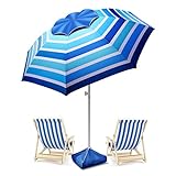 Fisqueen 8FT Large Beach Umbrella, Portable Outdoor Umbrella with UPF50+ UV Protection, Sandbag, Air Vents, Sand Anchor, Push Button Tilt Pole, Windproof Sunshade for Beach, Sand, Patio, Yard
