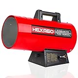 HEXAGO 125,000 BTU Adjustable Portable Liquid Propane Gas Forced Air Heater, Height Adjustable, CSA Listed, Red, Heating up to 3,125 sqft