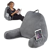 Back Pillow for Sitting in Bed Reading Pillow for Bed Adult Shredded Memory Foam Back Support Sit Up Pillows with Arms and Pockets, Perfect for Adults & Kids