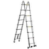 SHZOND 16.5 FT Aluminum Telescopic Extension Ladder 330 LBS Capacity A-Type Telescoping Ladder with Wheels Multi Purpose Extension Ladder with Spring Loaded Locking (16.5 FT)