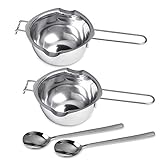 Milkary 2 Pieces Stainless Steel Double Boiler Pot with 2 Metal Spoon, Chocolate Melting Pot for Melting Chocolate, Butter, Cheese, Candle and Wax Making Kit Double Spouts 400ml/14oz