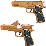 Set of 2 - Golden Cap Gun Toy, Revolver Pistol Detective Police Cowboy