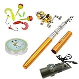 HappyOutdoor Pen Fishing Pole 39 Inch Mini Pocket Fishing Rod and Reel Combos Travel Fishing Rod Set 7 in 1 (Gold)