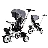 BOOWAY Baby Trike, 6-in-1 Kids Stroller Tricycle with Adjustable Push Handle, Removable Canopy, Safety Harness for 6 Months - 5 Year Old