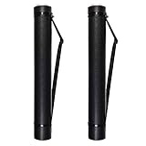 2-Pack Extendable Poster Tubes Expand from 24.5” to 40” with Shoulder Strap | Carry Documents, Blueprints, Drawings and Art | Black Portable Durable Round Storage Cases with Lids and Labels
