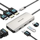 WAVLINK USB C Laptop Docking Station Quad Monitor, 7-in-1 Multiport Adapter with Dual 4K DP, 4K HDMI, VGA, 3 USB 2.0 for MacBook Pro/Air/Dell/HP/Lenovo, for Mac/Windows/Chrome OS/Linux/Android