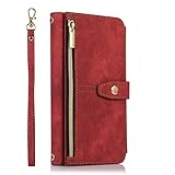 ZCDAYE Wallet Case for iPhone SE 2022/2020/iPhone 7/iPhone 8, Premium Zipper (with Wristlet) Flip Leather Phone Case for iPhone SE 2022/2020/iPhone 7/iPhone 8 - Red