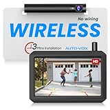 AUTO-VOX Wireless Backup Camera with 5' Monitor, 100% Truly Wireless for Easy Installation Rechargeable System, Support Dual Camera Waterproof Back Up Camera Systems for Truck, Cars, SUV, Van