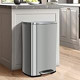 50 Liter / 13 Gallon Kitchen Trash Can, Stainless Steel with Lid, Foot Pedal and Inner Bucket, Fingerprint-Resistant Soft Close Lid Garbage Can, Odor Proof and Hygienic