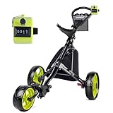JANUS Golf Cart, Foldable Golf Push cart,Golf Bag cart,3 Wheel Golf Push carts，with Golf Clicker Counter and ice Bag