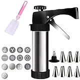 Cookie Press,Spritz Cookie Press for Baking,Stainless Steel Cookie Press Gun Kit with 13 Discs and 8 Icing Tips for DIY Biscuit Maker and Decoration
