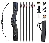 Monsour Archery 53' Takedown Recurve Bow and Arrows Set for Adults Metal Riser Longbow Kit Right Hand Straight Bow for Beginner Hunting Shooting Practice 30 40lb（40lb）