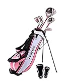 Precise Distinctive Girls Right Handed Pink Junior Golf Club Set for Age 6 to 8 (Height 3'8' to 4'4') Set Includes: Driver (15'), Hybrid Wood (22, 2 Irons, Putter, Bonus Stand Bag & 2 Headcovers