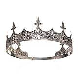 SWEETV Antique Silver King Crown for Men - Men's Crown for Prom Party Decorations, Royal Medieval Men Tiara Crown Costume Accessories