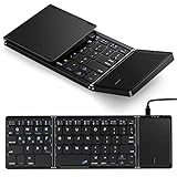 Erkovia Foldable Bluetooth Keyboard with Touchpad, Rechargeable Wireless Portable Keyboard, Dual-Mode Bluetooth/USB Wired Pocket-Sized Travel Keyboard for iOS, Android, Windows, Mac OS