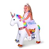 WondeRides Rainbow Unicorn Rocking Horse Toy (Medium, 36 Inch) for Ages 4-9 - Giddy Up Walking Plush Animal with Wheels