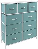 Sorbus Kids Dresser with 9 Drawers - Furniture Storage Chest Tower Unit for Bedroom, Hallway, Closet, Office Organization - Steel Frame, Wood Top, Tie-dye Fabric Bins (Aqua, Solid)