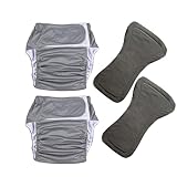 2 Pack Adult Cloth Diapers with Diaper Inserts, TPU Leak-Proof Adult Diaper Covers for Men/Women, Washable Reusable Pocket Nappy for Elderly Incontinence Care (XL, Grey)