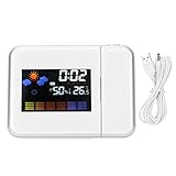 Projection Alarm Clock for Bedroom,Digital Alarm Clock with Weather Station, Indoor Thermometer Hygromete, Snooze,Perpetual Calendar,USB Charger,Dual Alarm Clocks for Bedrooms,Battery Operated (White)