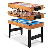 Goplus 48 Inch Game Table, 3-in-1 Combo Table Set w/ Adult Size Foosball Table, Pool Table, Slide Hockey Table, Multi Game Table w/ Billiard, Soccer & Hockey for Arcade, Party, Family Night, Game Room