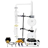 1000ml Essential Oil Distillation Apparatus Lab Glassware Kits with Hot Stove Graham Condenser Separating Funnel Water Distiller Purifier 24/40 Joint (1000ml)