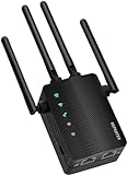 WiFi Booster, WiFi Extender, Cover up to 12880 sq.ft & 105 Devices, 1200Mbps Wall-Through Strong WiFi Booster, Dual Band 2.4G and 5G, with Ethernet Port & AP Mode, 4 Antennas 360° Full Coverage