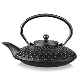 Velaze Cast Iron Teapot Set, Japanese Cast Iron Teapot [Heat Preservation] with Stainless Steel Infuser, Durable Cast Iron with a Fully Enameled Interior, Beautiful Hammered Design, 800ML/ 27OZ