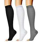 CHARMKING 3 Pairs Open Toe Compression Socks for Women & Men Circulation 15-20 mmHg is Best for All Day Wear Running Nurse (03 Black/White/Grey, L/XL)