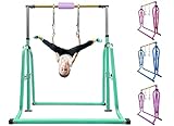 kechery Foldable & Moveable Gymnastics Horizontal Bar with Rings,3’to 5’Adjustable Height Expandable Junior Kip Bar for Home,Indoor Gym Equipment for Kids(Foldable Green with Rings)