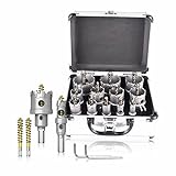 GSTK Upgrade Heavy Duty Carbide Hole Saw 14 Pcs,Metal Steel Hole Saw Drill Bit,TCT Hole Cutter,Alloy Hardness Upgrade, with 2*Extra Titanium Plated Pilot Center Drill and 2*L-Wrench