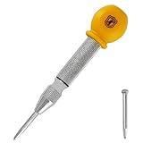 MulWark 5' Spring-Loaded Automatic Steel Center Hole Punch Marker Scriber For Wood, Metal, Plastic, Car Window Puncher Breaker Tool-With Palm Cushion Cap, Adjustable Impact-A Replacement Tip Included