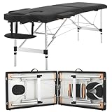 PayLessHere Aluminium Portable Massage Table 73 Inch 2 Fold Height Adjustable W/Face Cradle ，Portable Carry Case Style Aluminium Massage Table,Black