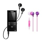 Sony NW-E394 8GB Walkman Audio Player (Black) with Sony MDR-EX15AP Fashion Color EX Series in-Ear Headphones Bundle (2 Items)