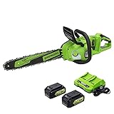 Greenworks 48V 16' Brushless Cordless Chainsaw, (2) 4.0Ah USB Batteries (USB Hub) and Dual Port Rapid Charger Included (2 x 24V)