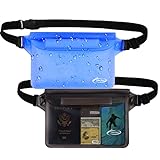 AiRunTech Waterproof Pouch with Waist Strap (2 Pack) | Beach Accessories Best Way to Keep Your Phone and Valuables Safe and Dry | Perfect for Boating Swimming Snorkeling Kayaking Beach Pool(Grey+Blue)