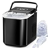Ice Makers Countertop, Portable Ice Maker Machine with Self-Cleaning, 9 Bullet Ice Ready in 6 Mins, Handheld Ice Maker 26.5lbs 24Hrs with Ice Bags and Scoop Basket for Home Bar Camping RV(Black)