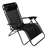 Pacific Pass Folding Zero Gravity Reclining Chair w/ Built-In Headrest - Durable Construction - Black