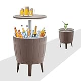 BLUU Outdoor Patio Cooler Bar, Outdoor Patio Furniture and Hot Tub Side Table, Adjustable Height Tables with 10 Gallon Coffee, Beer and Wine Cooler, Waterproof & Steady, Grey